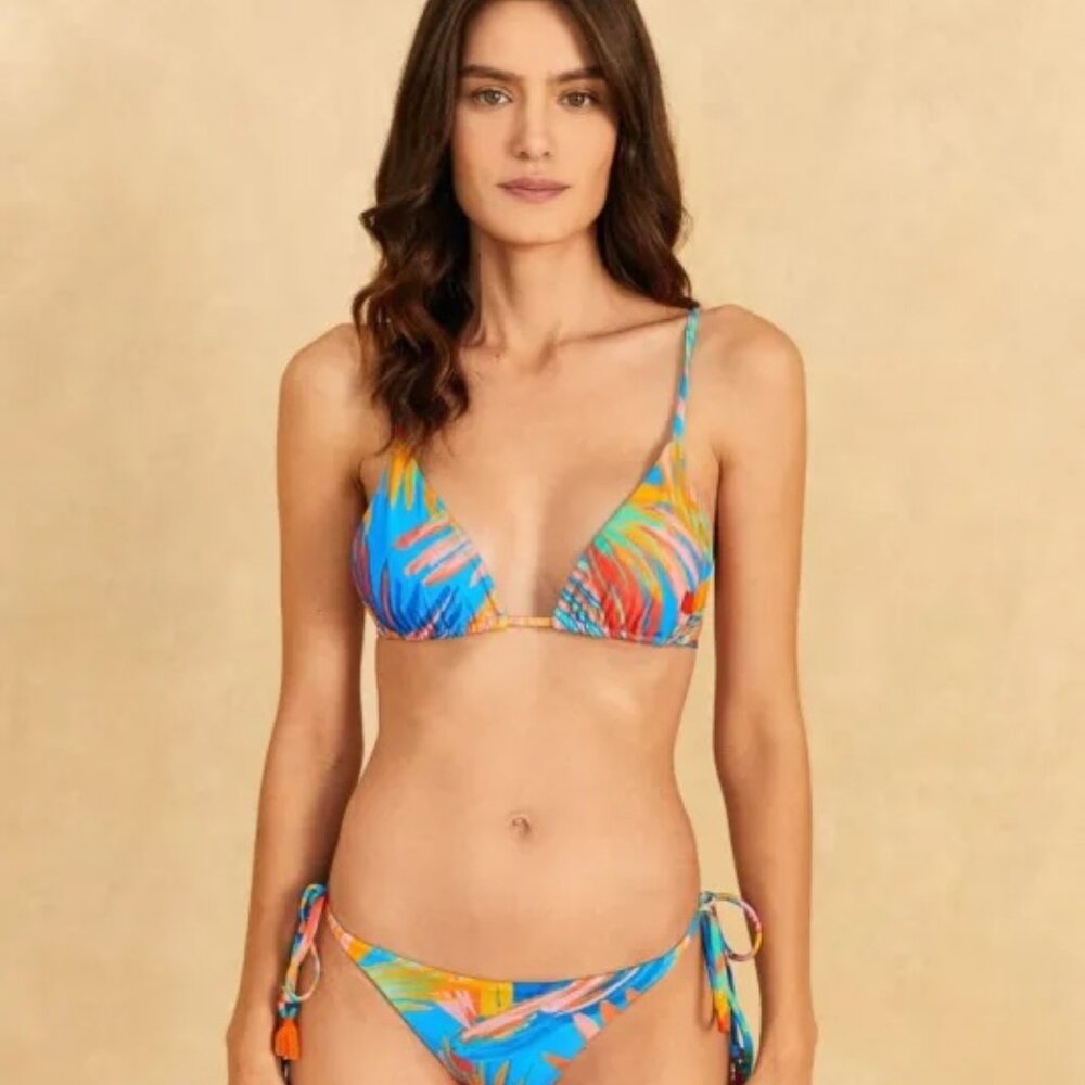 Blue Painted Birds Triangle Bikini Set L